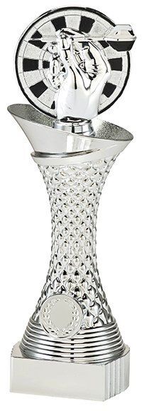 Dart Pokal Silber mit Silberner Dartscheibe in 3 Größen Lieferbar 23,5cm - 25,5cm - 27,5cm