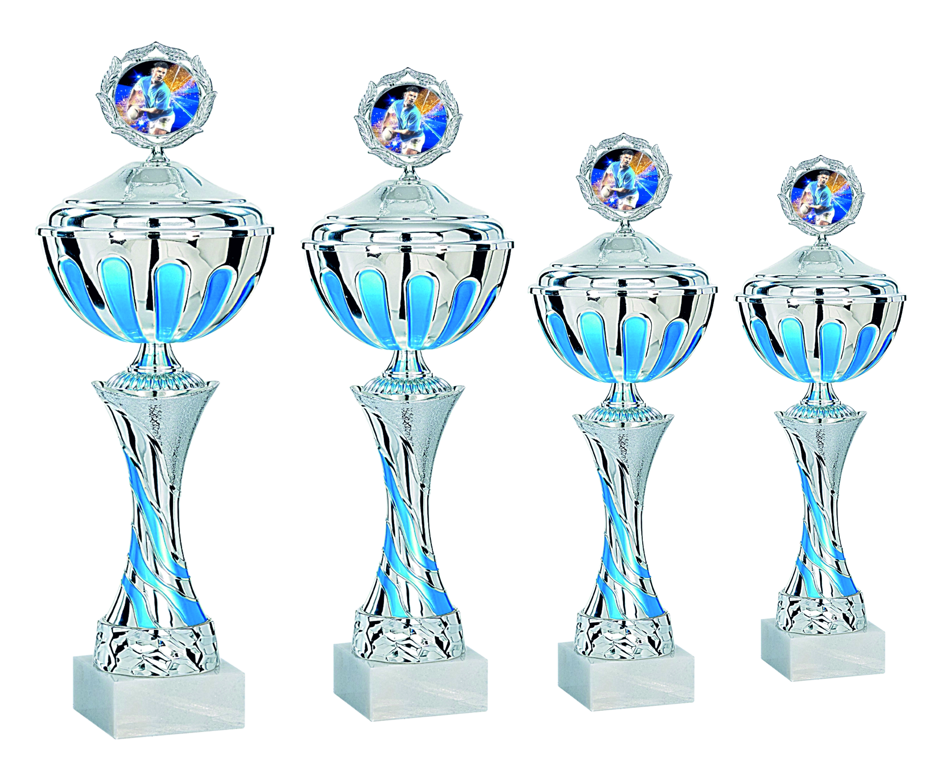 Pokalserie Silber / Blau  in 4 Größen Lieferbar